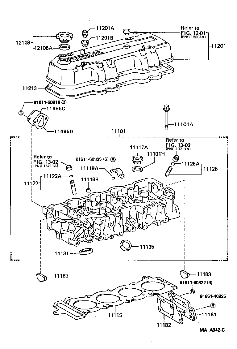 TOYOTA 11183-38010 - Гарнитура, капак на цилиндрова глава vvparts.bg