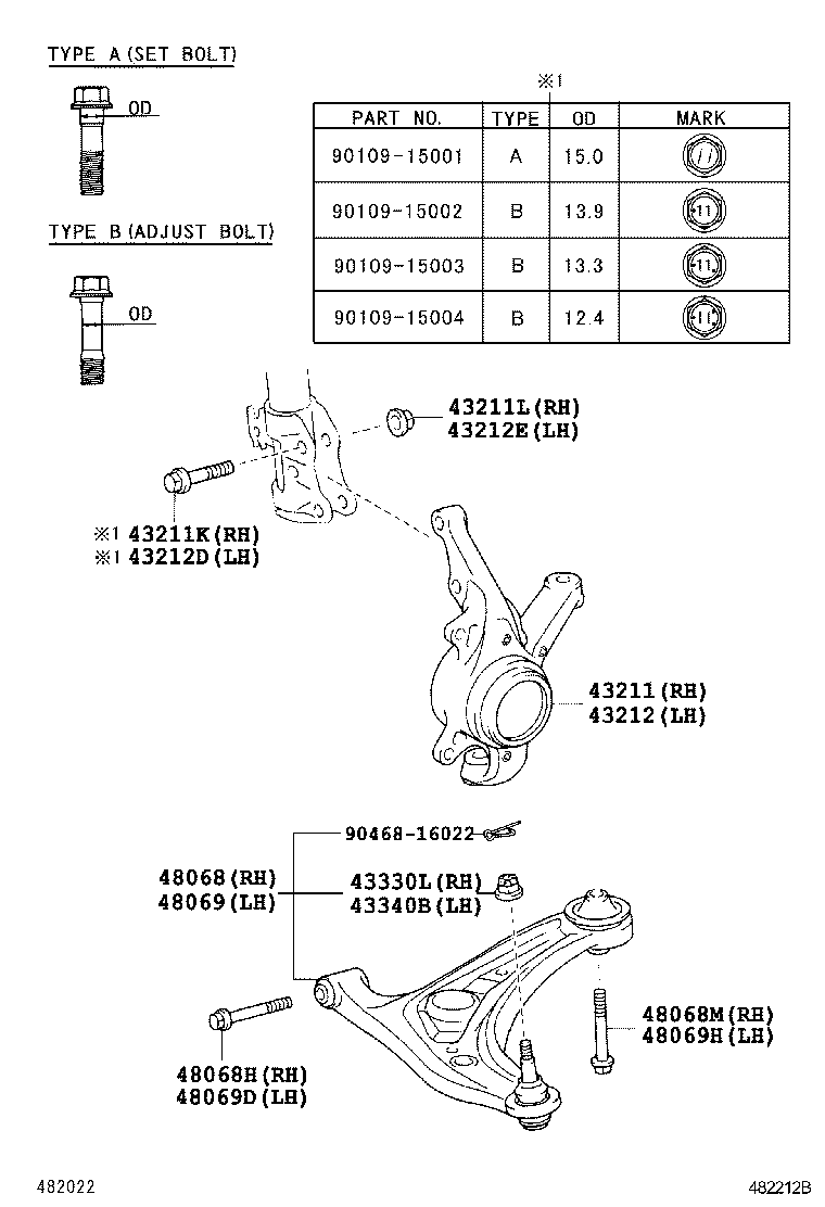 TOYOTA 48069-59095 - Носач, окачване на колелата vvparts.bg