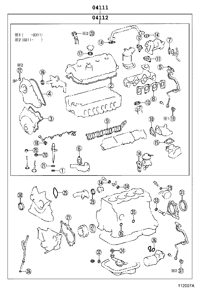 TOYOTA 04112-27070 - Комплект гарнитури, цилиндрова глава vvparts.bg