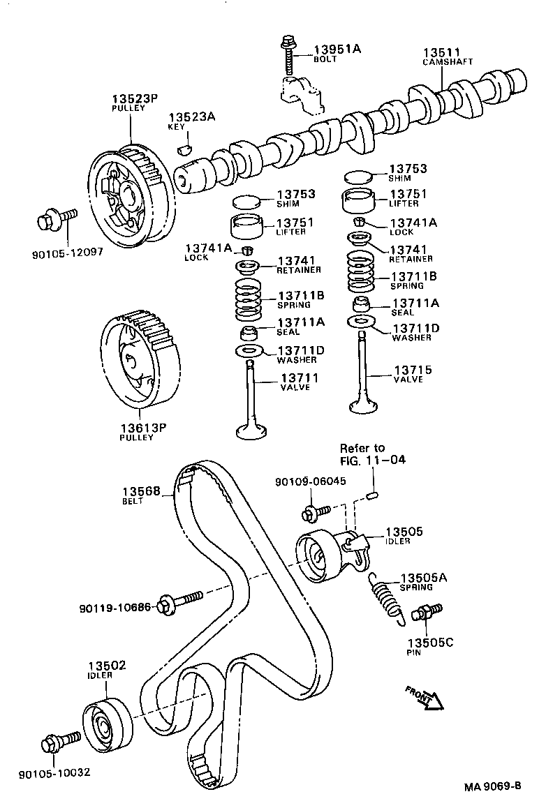 TOYOTA 13503-64020 - Паразитна / водеща ролка, зъбен ремък vvparts.bg