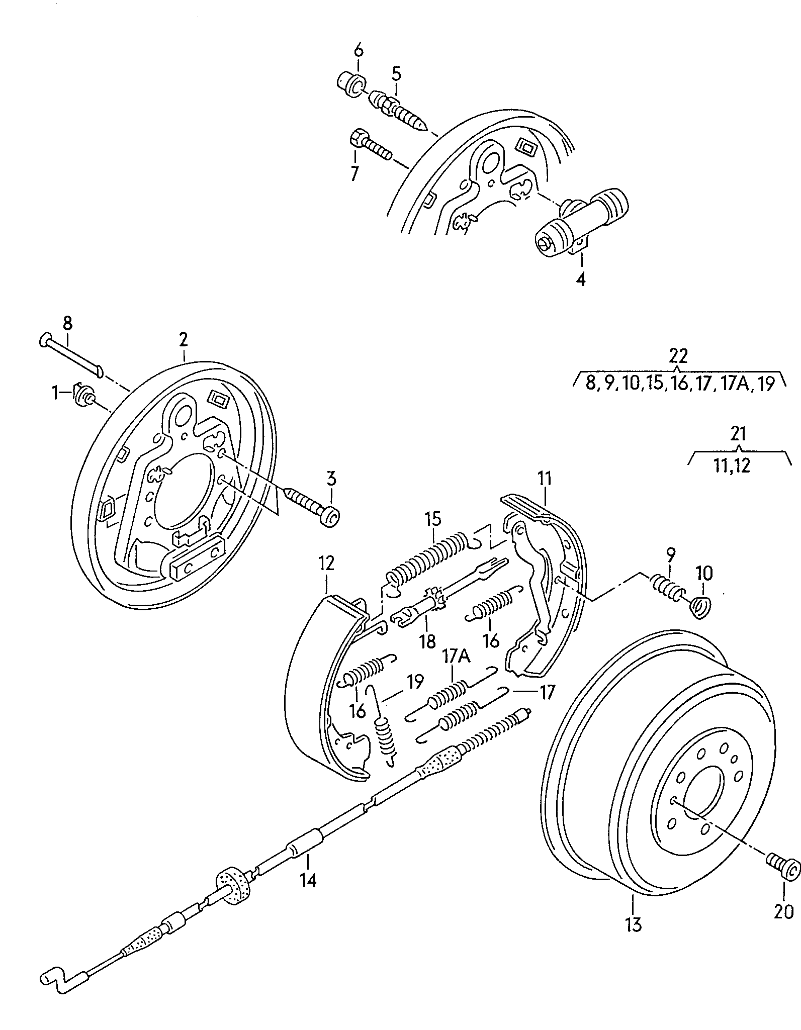 Skoda 701 698 525 B - Комплект спирачна челюст vvparts.bg