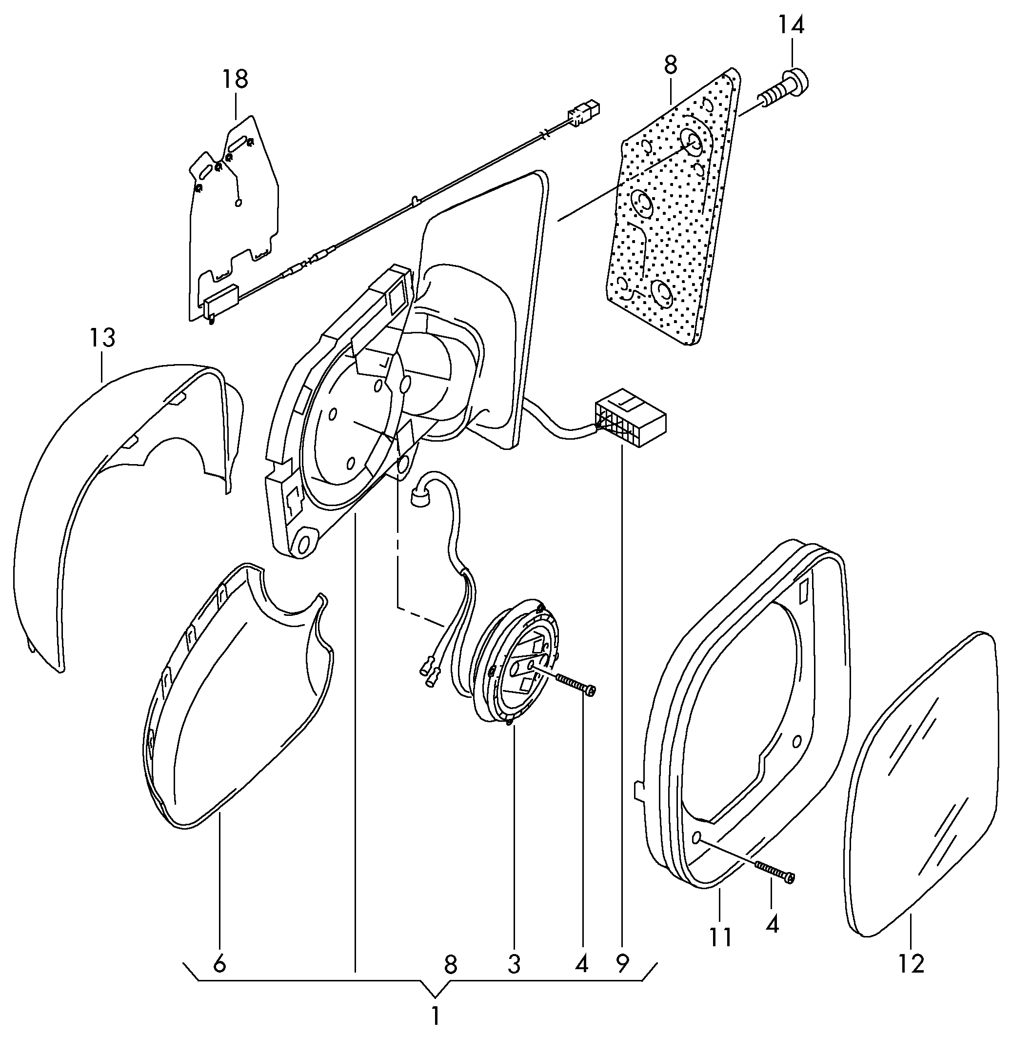 VW 7E1 858 553 - Носеща конструкция (рамка), външно огледало vvparts.bg