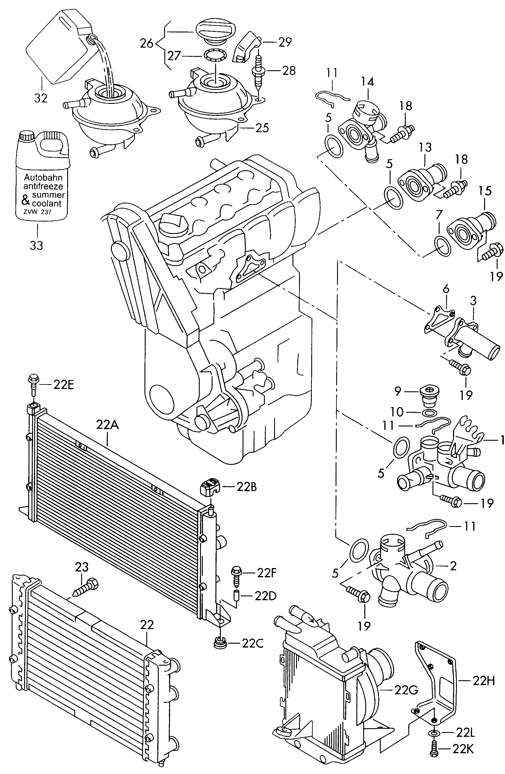 VW 1H0 121 253 R - Радиатор, охлаждане на двигателя vvparts.bg