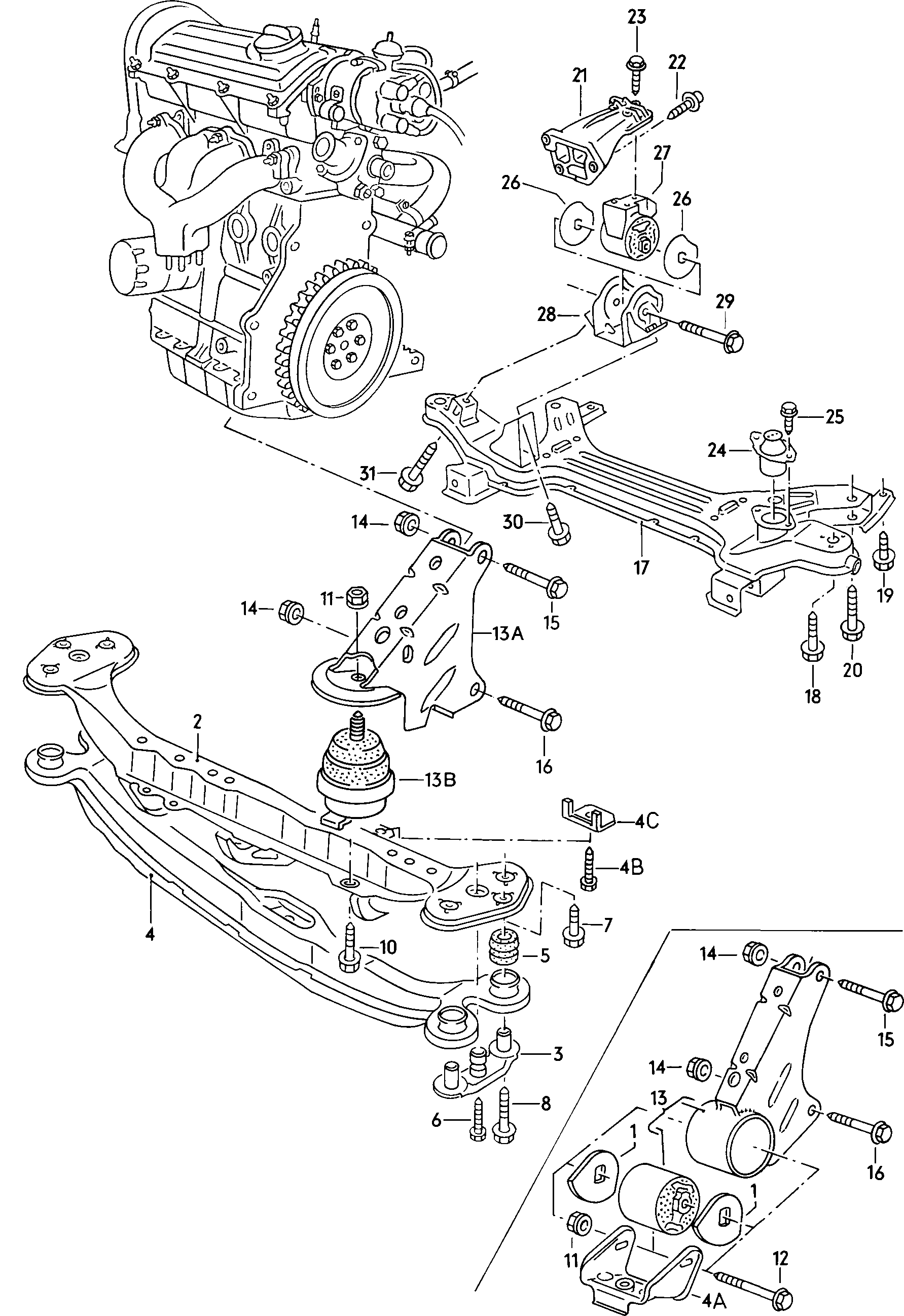 VW 191 199 279 E - Окачване, двигател vvparts.bg